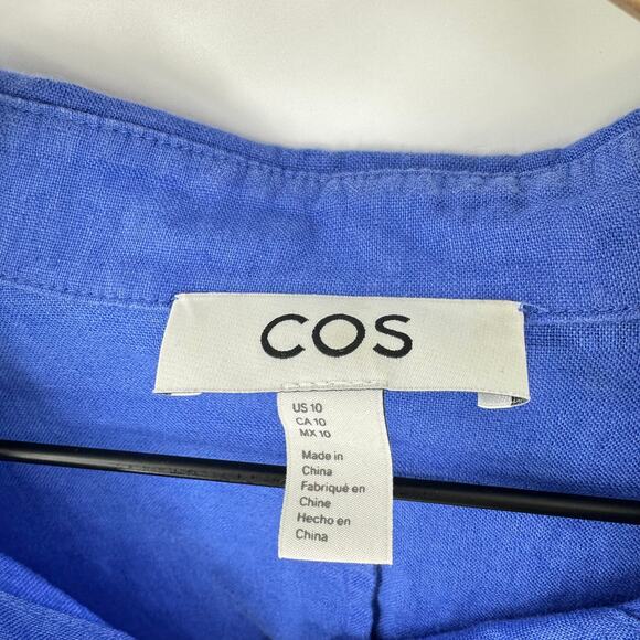 COS Linen Button Down Shirt Relaxed Fit Blue Collared Lightweight Size 10 - Picture 3 of 7